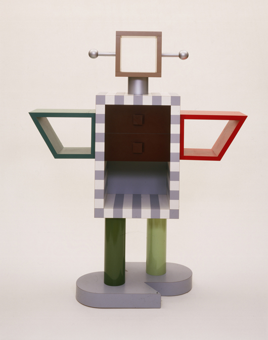 Ginza Robot Cabinet, designed 1982 by Masanori Umeda (Japanese, born 1941). Plastic-laminated wood and chipboard, 68 7/8 inches x 56 inches x 22 inches. Image courtesy of Philadelphia Museum of Art, Gift of Collab: The Group for Modern and Contemporary Design at the Philadelphia Museum of Art, in memory of Hava J. Krasniansky Gelblum, 1994.
